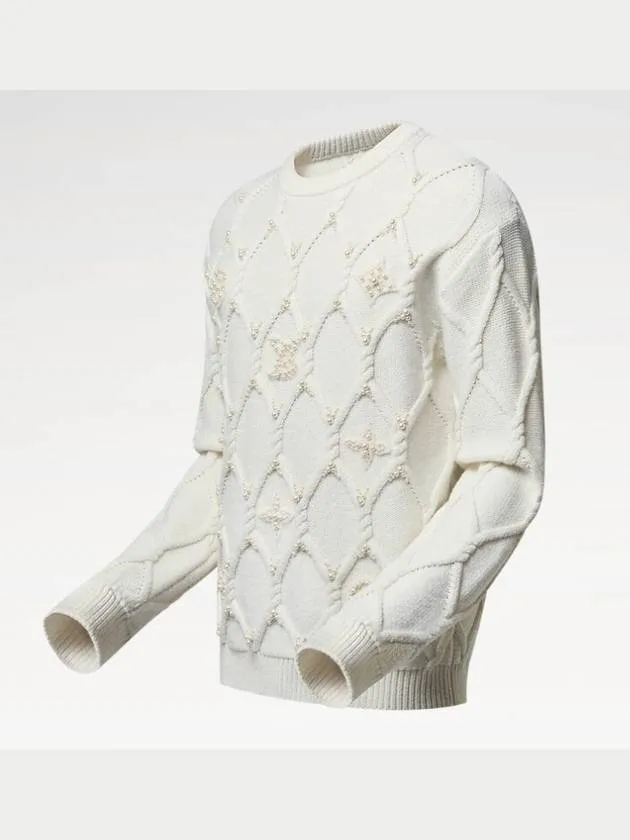 1AGJUX Embellished Cable Knit Wool Blend Pullover