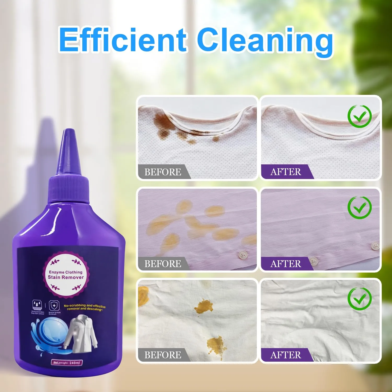 2024 New Active Enzyme Clothing Stain Remover,Clothes Oil Stain Remover,Fast Laundry Stain Remover， Active Enzymatic Laundry Cleaning,Stubborn Stains Cleaner （240ml）