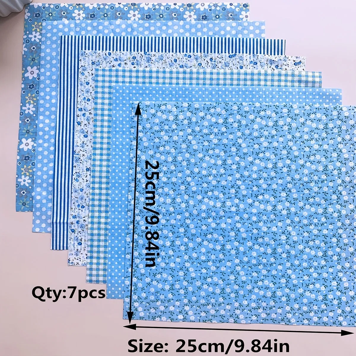 7pcs Blue Cotton Sewing Cloth for DIY Doll Clothes