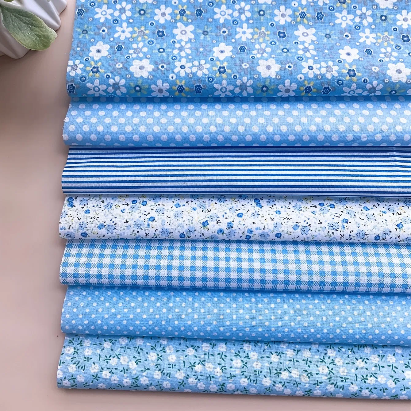 7pcs Blue Cotton Sewing Cloth for DIY Doll Clothes