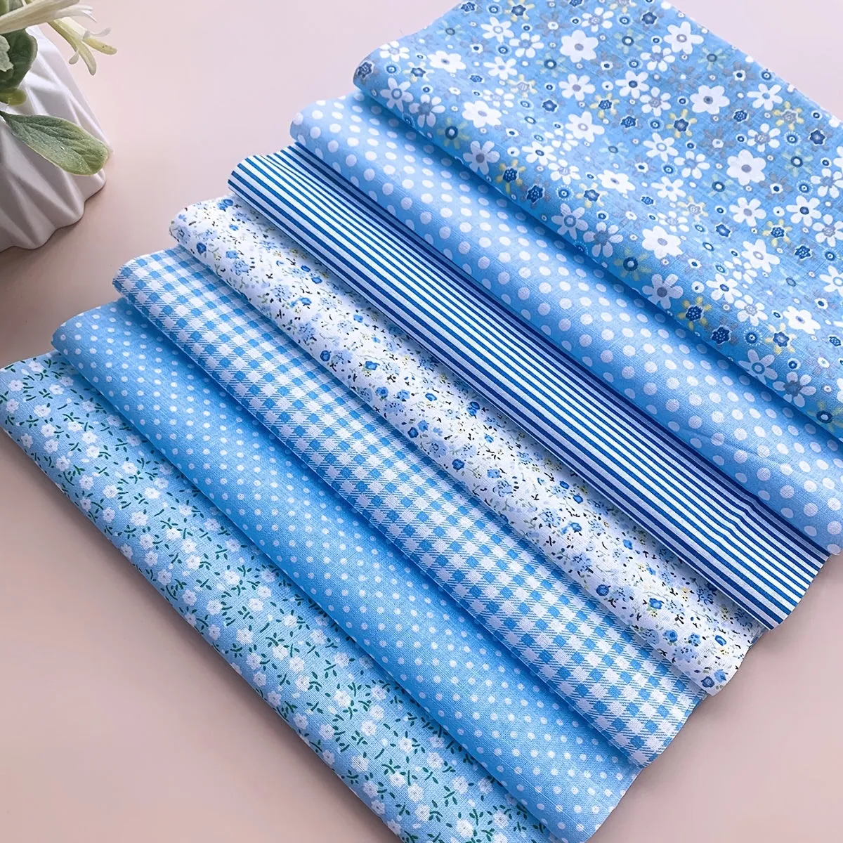 7pcs Blue Cotton Sewing Cloth for DIY Doll Clothes