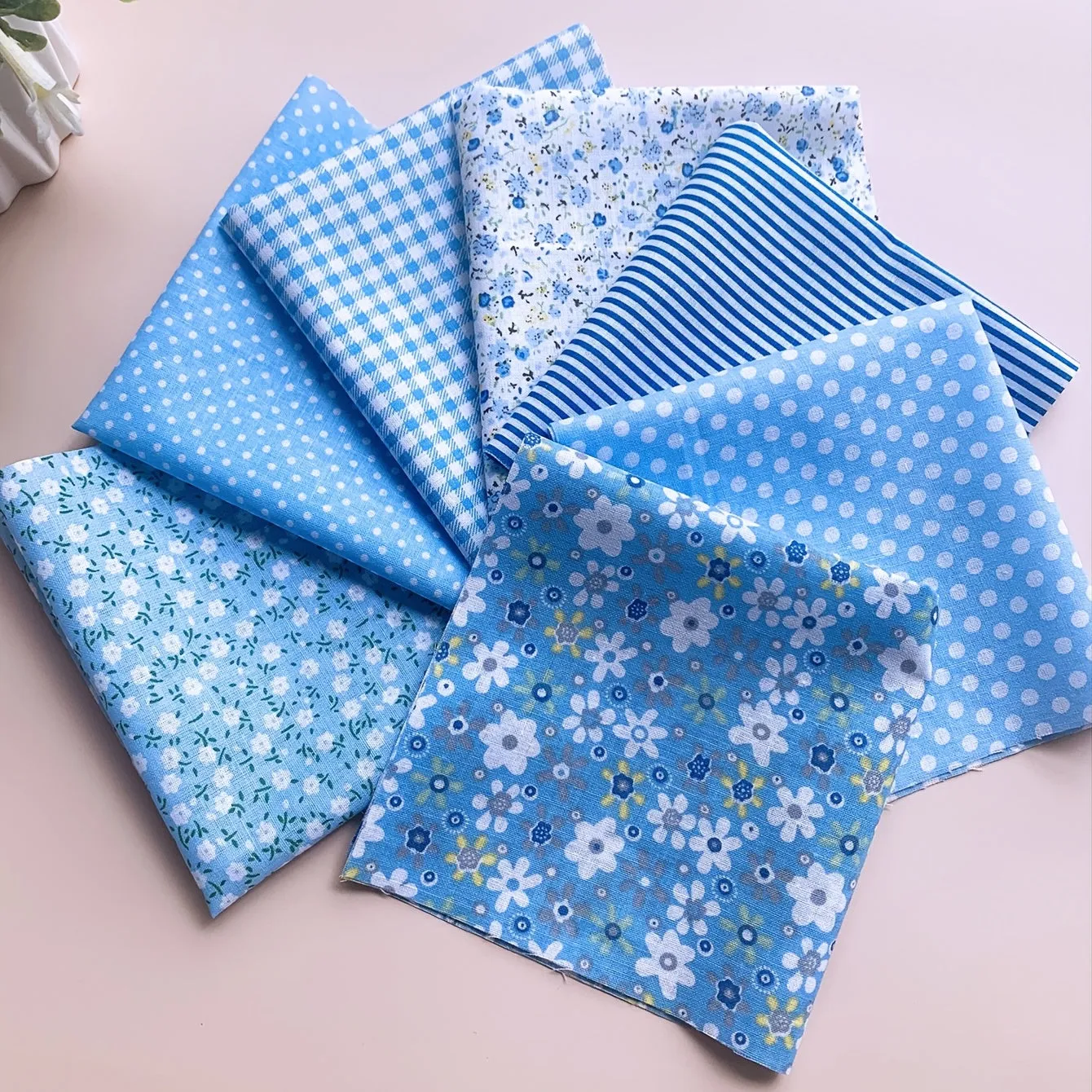 7pcs Blue Cotton Sewing Cloth for DIY Doll Clothes