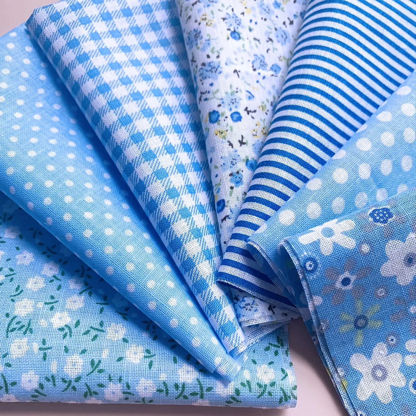 7pcs Blue Cotton Sewing Cloth for DIY Doll Clothes