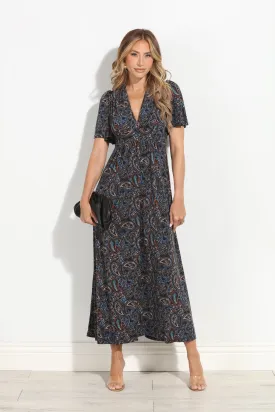 Alona Stretch Deep V Flutter Sleeve Maxi Dress-BEST SELLER