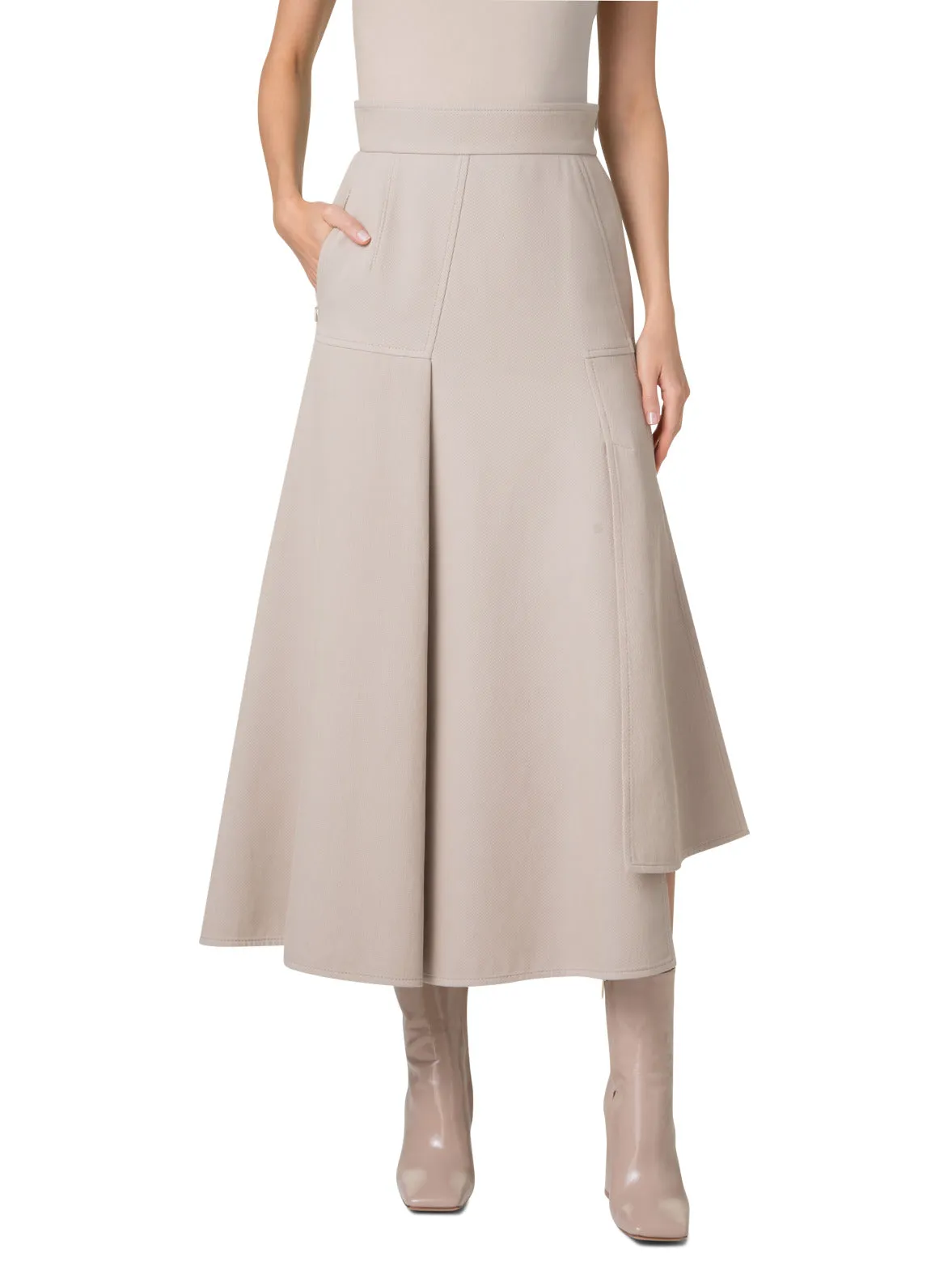 Asymetrical Midi Skirt in Cotton Double-Face