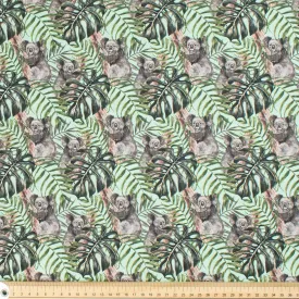 Australiana/Aboriginal Inspired Cotton Prints Design - Koala & Leaf on Light Turquoise