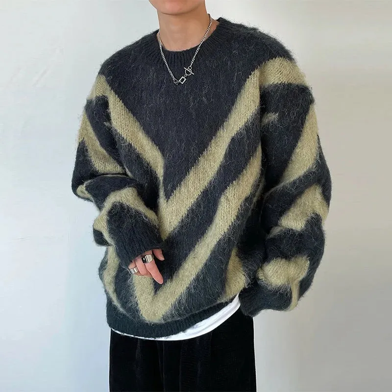 Autumn Clothing Men's Luxury Printed Knitted Pullover Sweater Long Sleeve O Neck Korean Popular Retro Fashion Leisure Knitwear