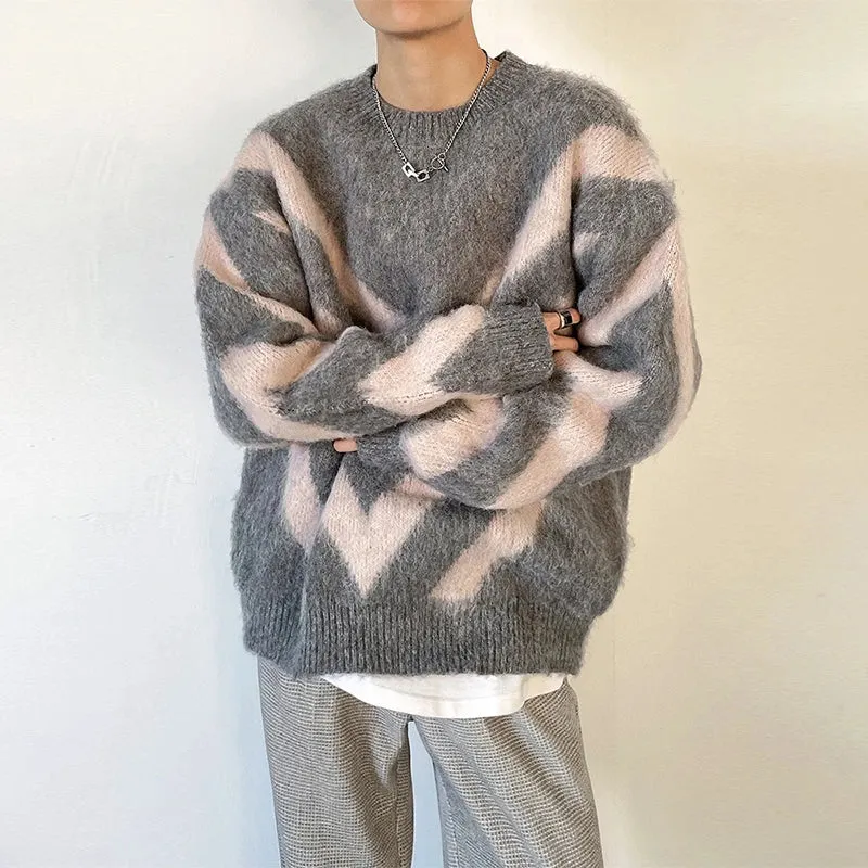 Autumn Clothing Men's Luxury Printed Knitted Pullover Sweater Long Sleeve O Neck Korean Popular Retro Fashion Leisure Knitwear