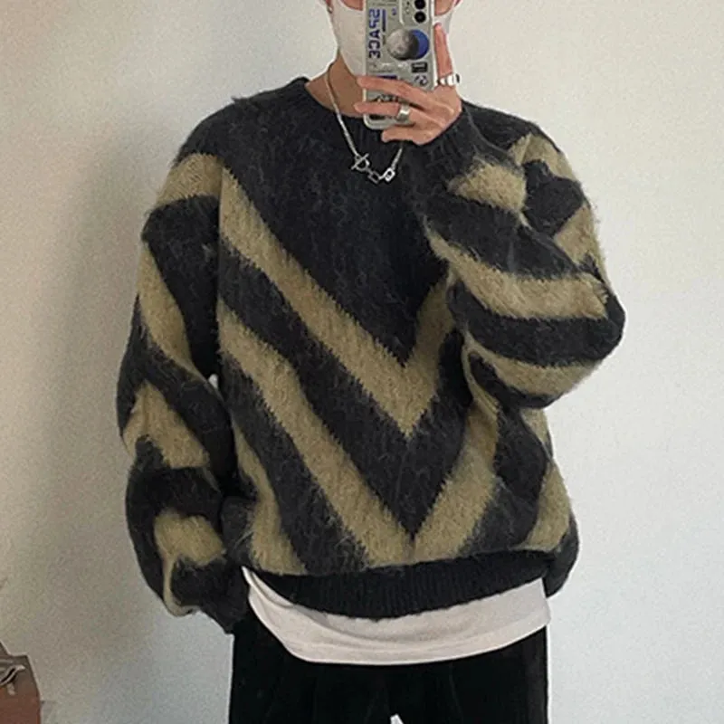 Autumn Clothing Men's Luxury Printed Knitted Pullover Sweater Long Sleeve O Neck Korean Popular Retro Fashion Leisure Knitwear