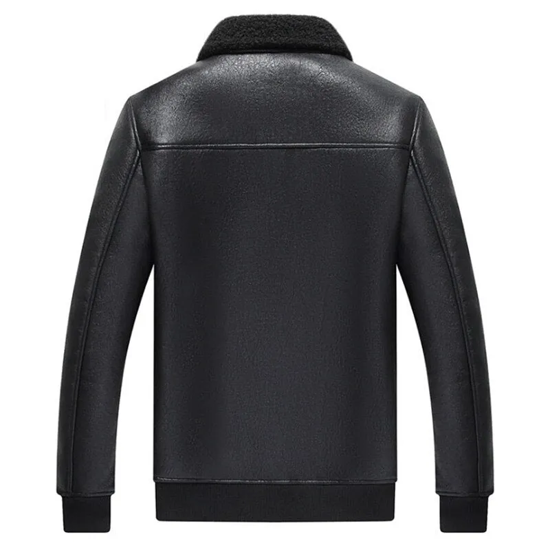 Autumn Winter Leather Jacket Men Pop Business Casual Faux Lamb Fur