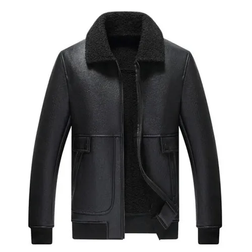 Autumn Winter Leather Jacket Men Pop Business Casual Faux Lamb Fur