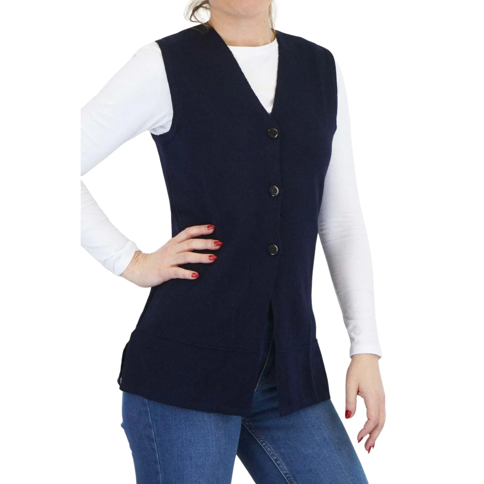 Balmoral Women Wool Blend Longer Length Button-Up Knit Waistcoat