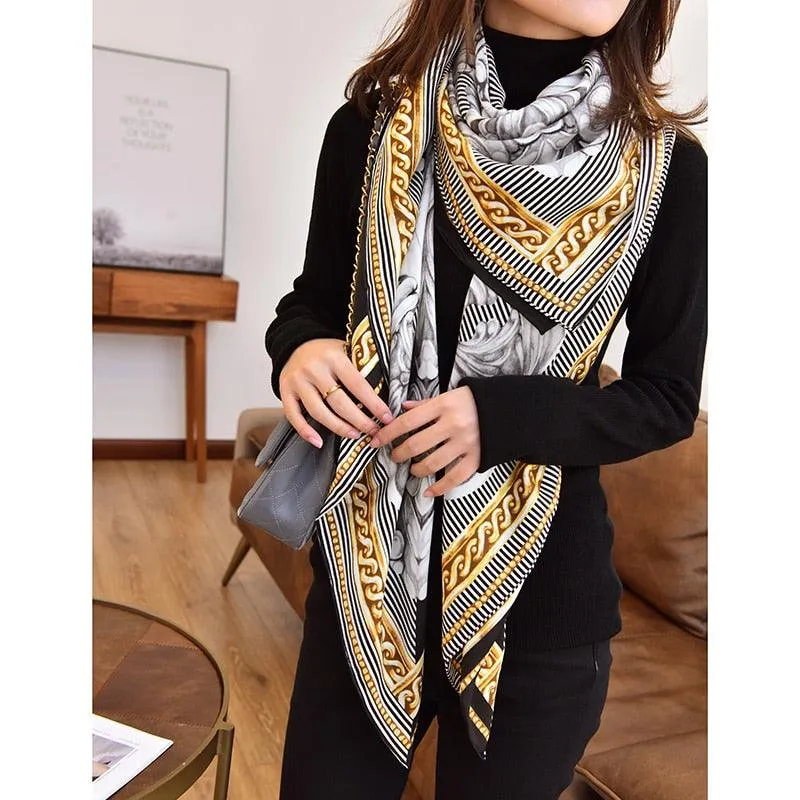 Baroque Style 100% Silk Shawl Wraps Scarf for Women Fashion Accessories 130*130cm