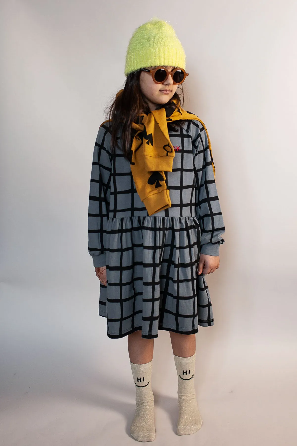 Beau Loves Grid Oversized Raglan Girls Dress