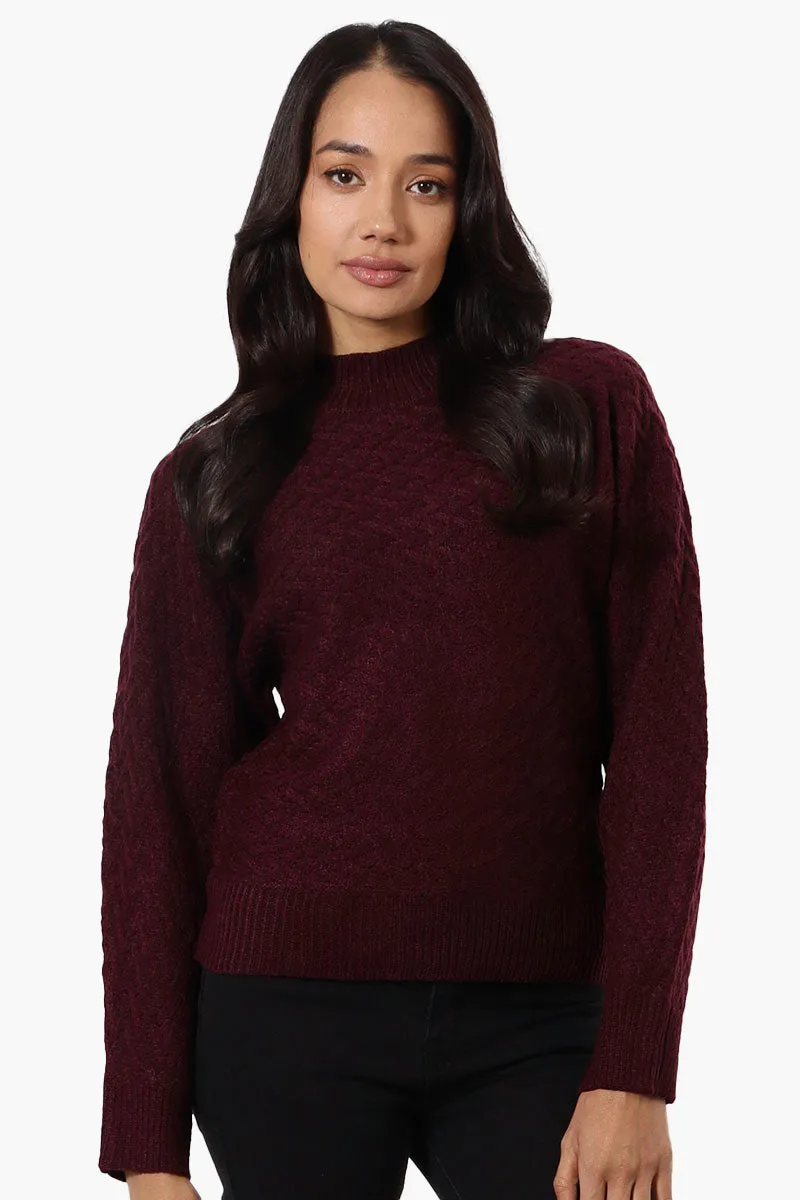 Beechers Brook Cable Knit Mock Neck Pullover Sweater - Burgundy