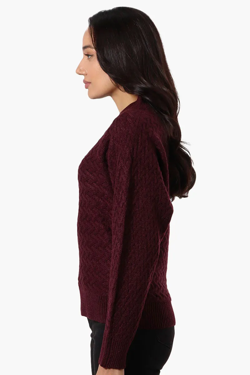 Beechers Brook Cable Knit Mock Neck Pullover Sweater - Burgundy