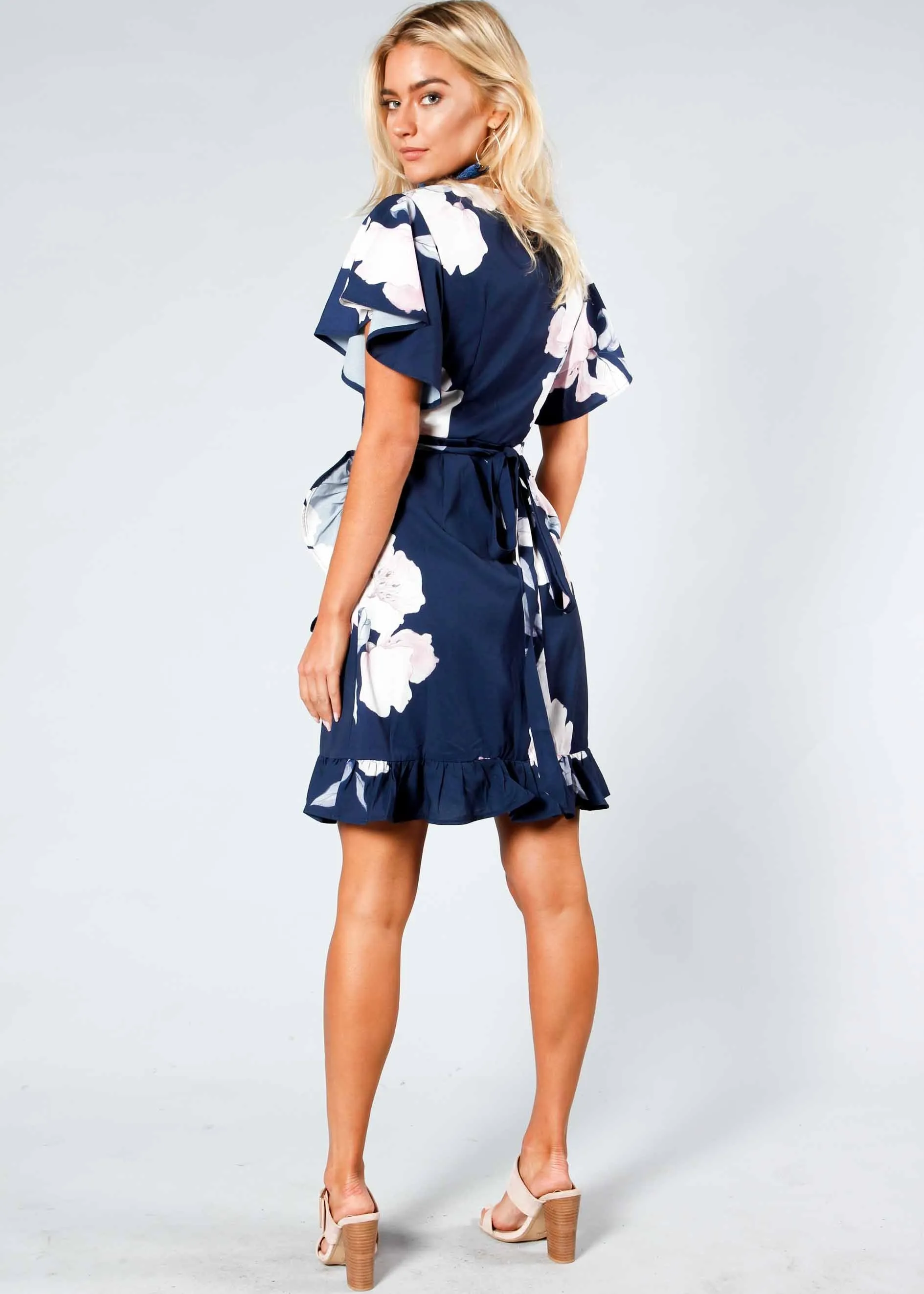 Beyond Belief Wrap Dress - Navy Floral