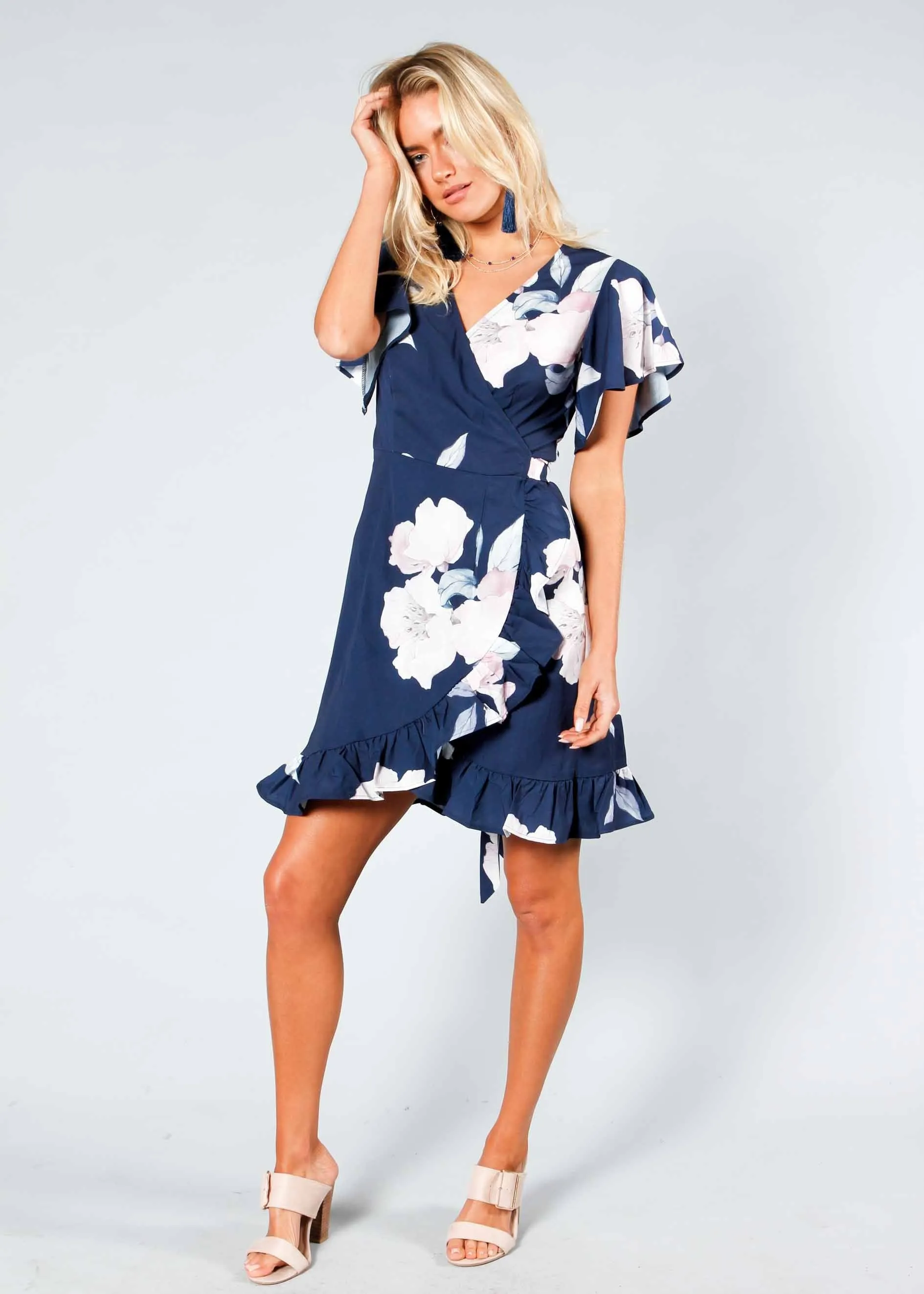 Beyond Belief Wrap Dress - Navy Floral