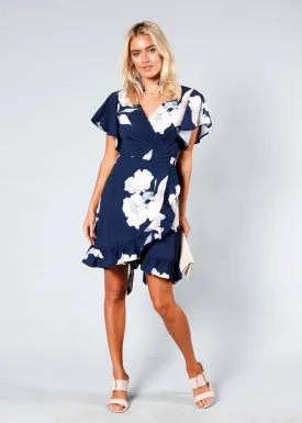 Beyond Belief Wrap Dress - Navy Floral