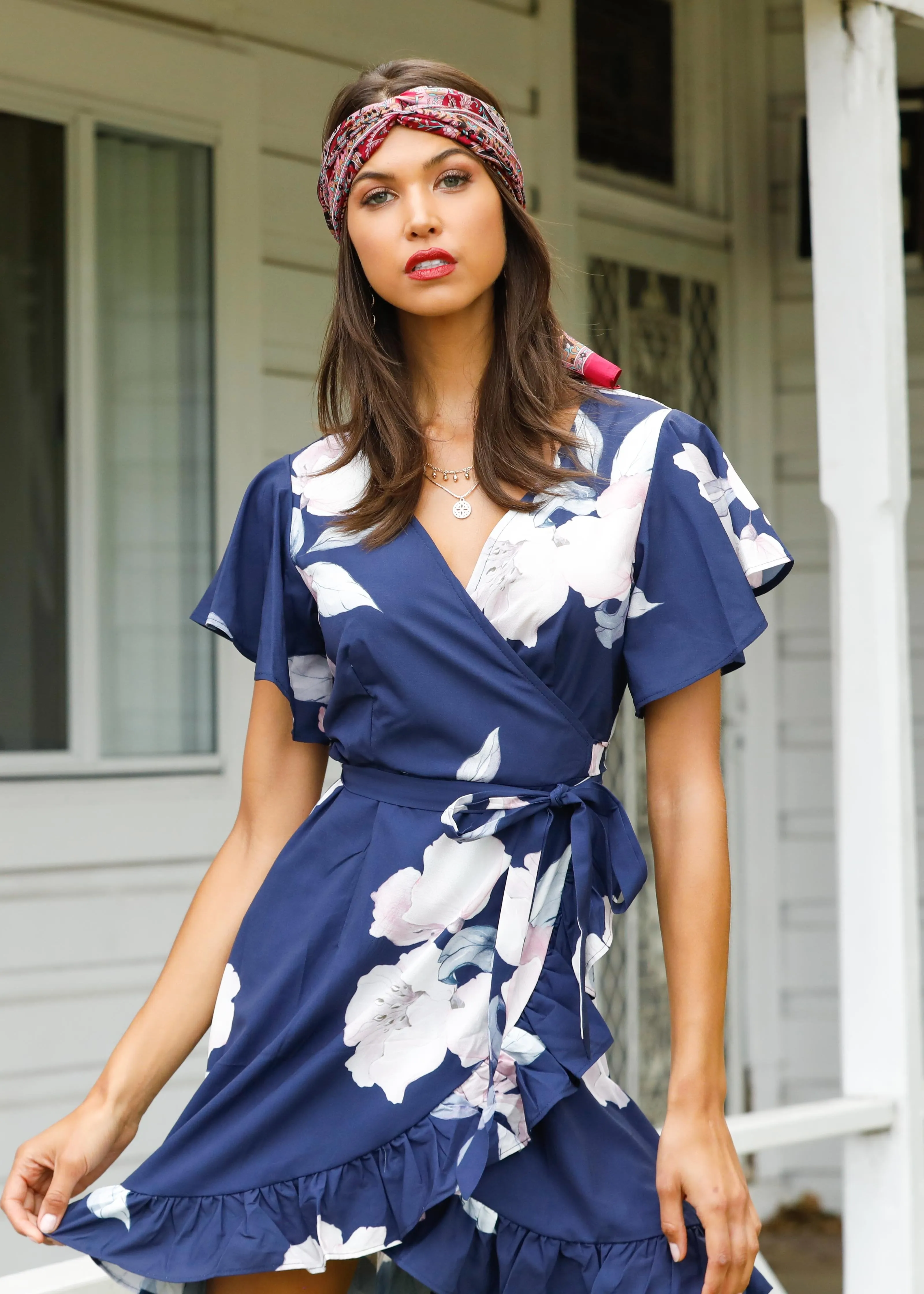 Beyond Belief Wrap Dress - Navy Floral