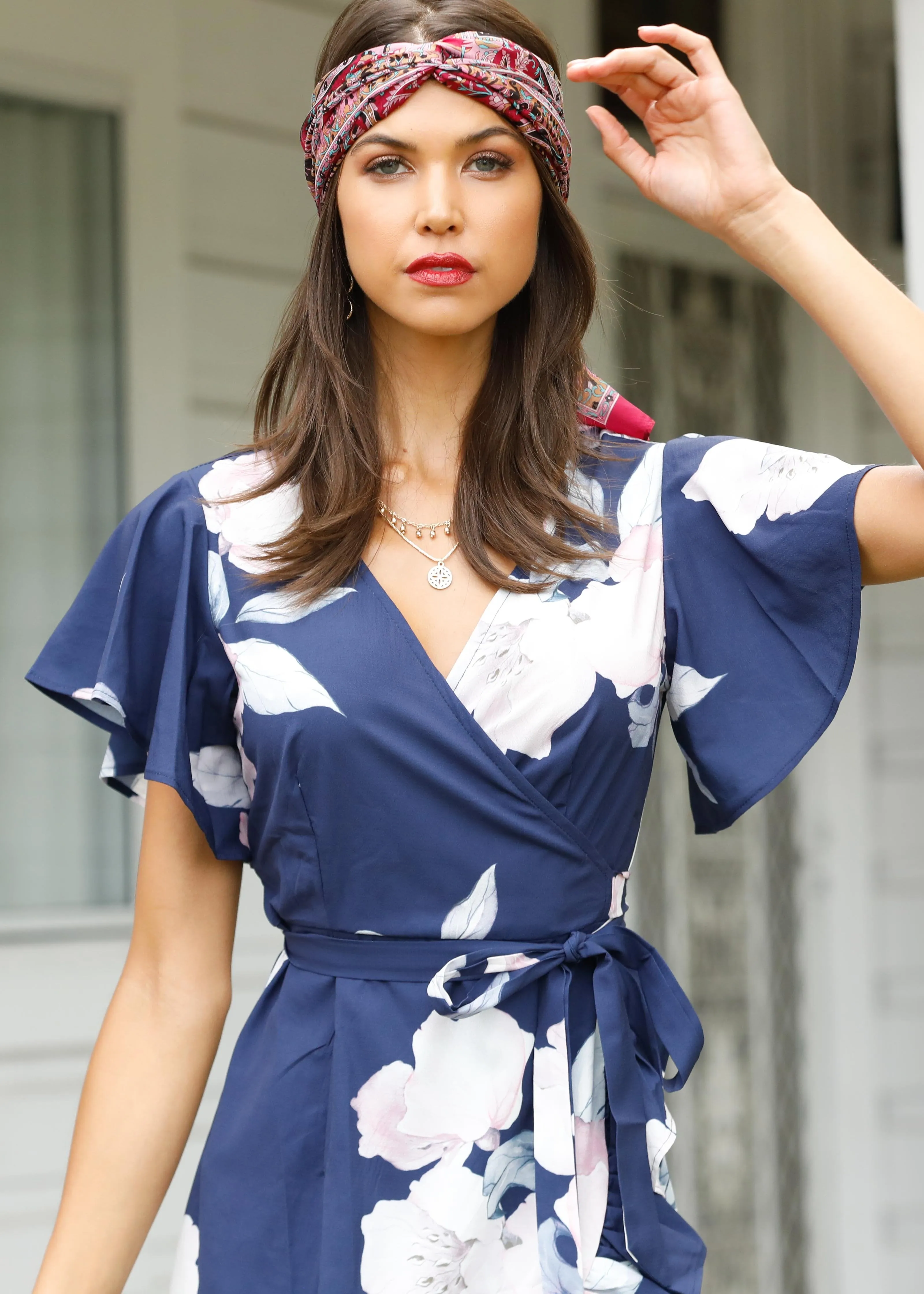 Beyond Belief Wrap Dress - Navy Floral