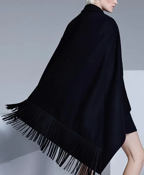 Black Fringed Double-Breasted Cape