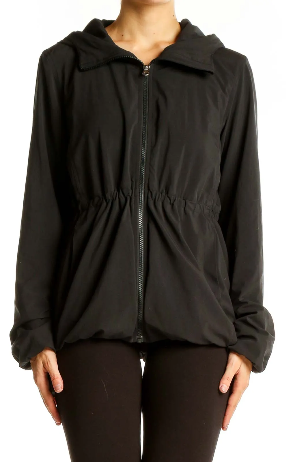 Black Zip-Up Hooded Athletic Jacket