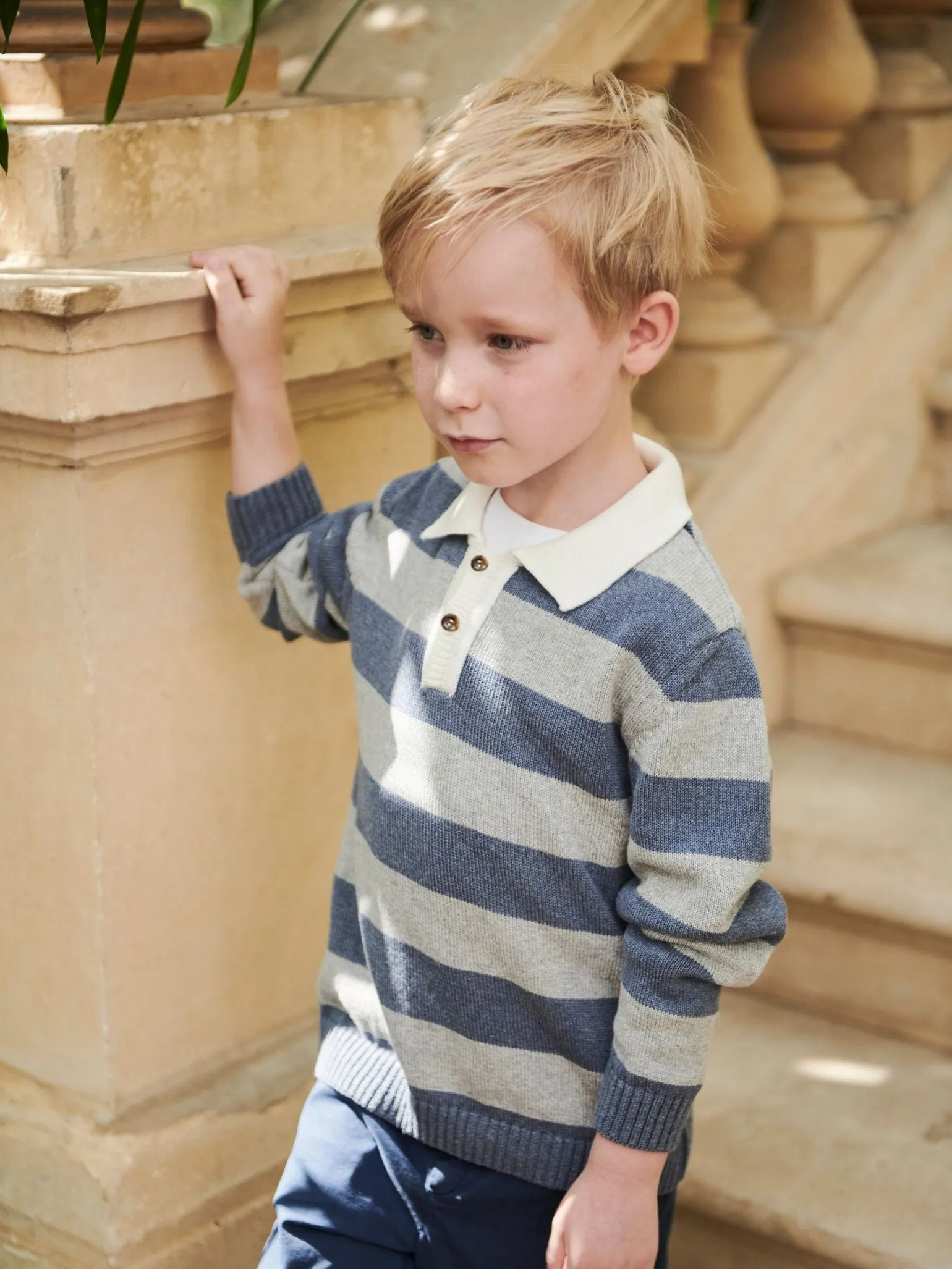 Blue Stripe Roman Cotton Boy Rugby Jumper