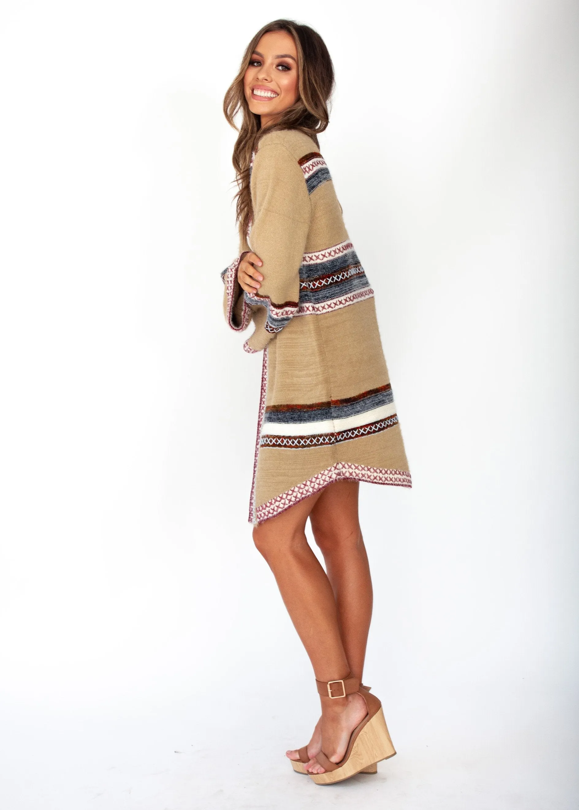 Brenna Cross Stitch Cardigan - Tan