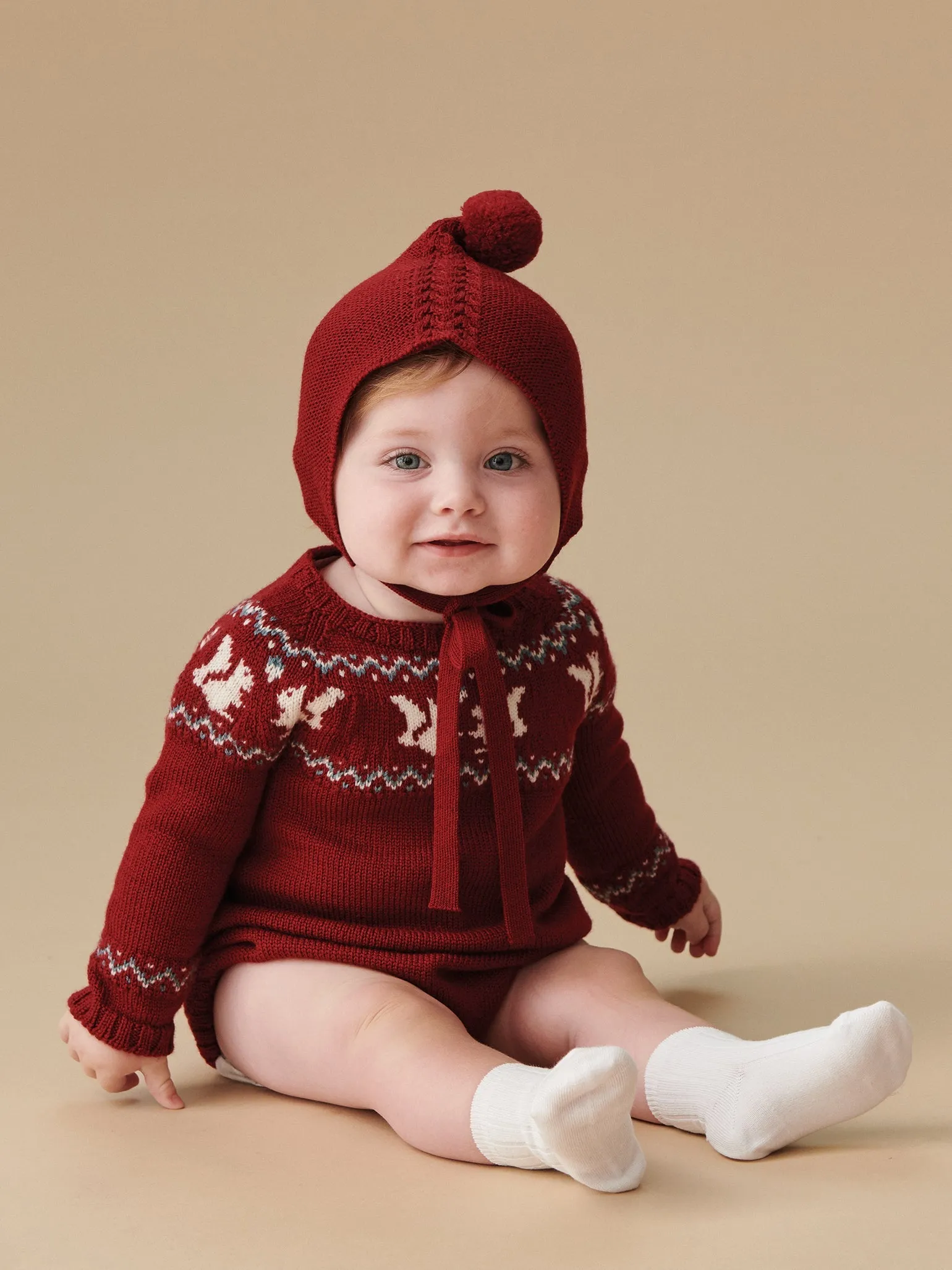 Burgundy Elfo Merino Baby Knitted Bonnet