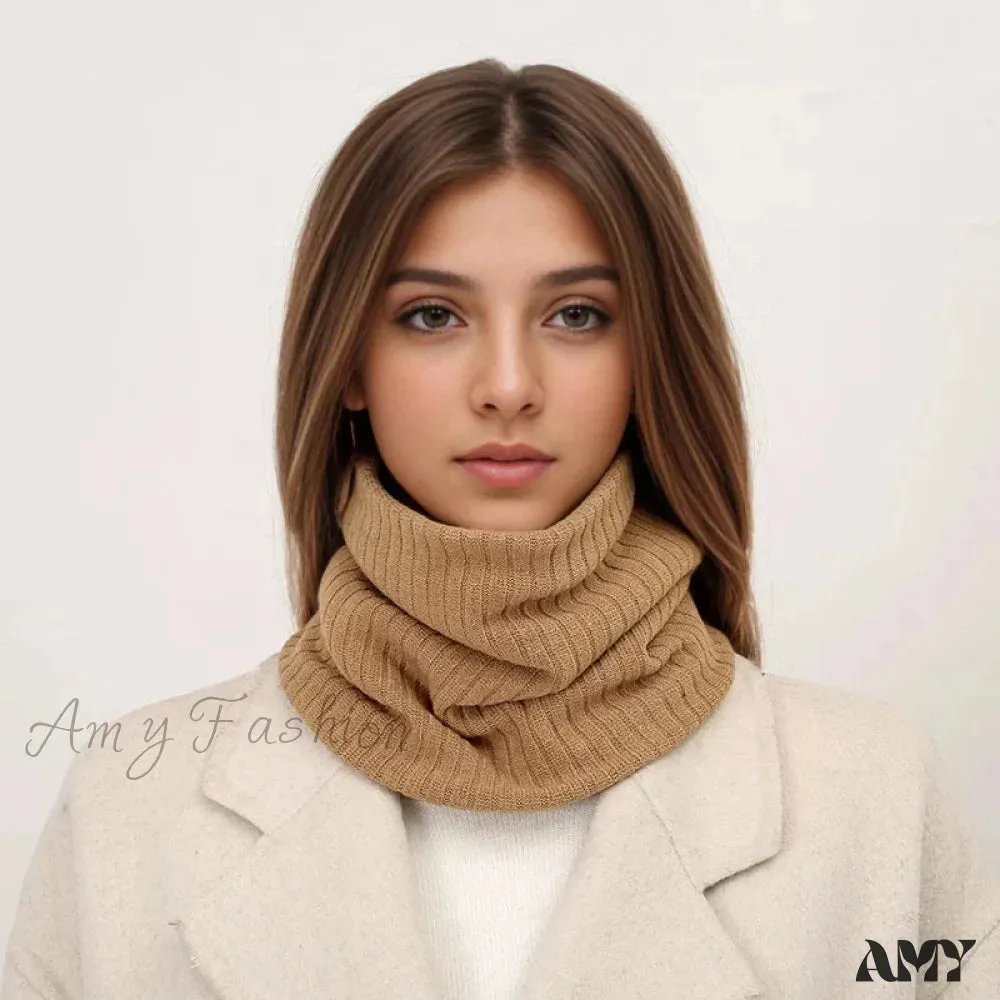 Cashmere Knit Ring Wool Neck Warmer Scarf for Women