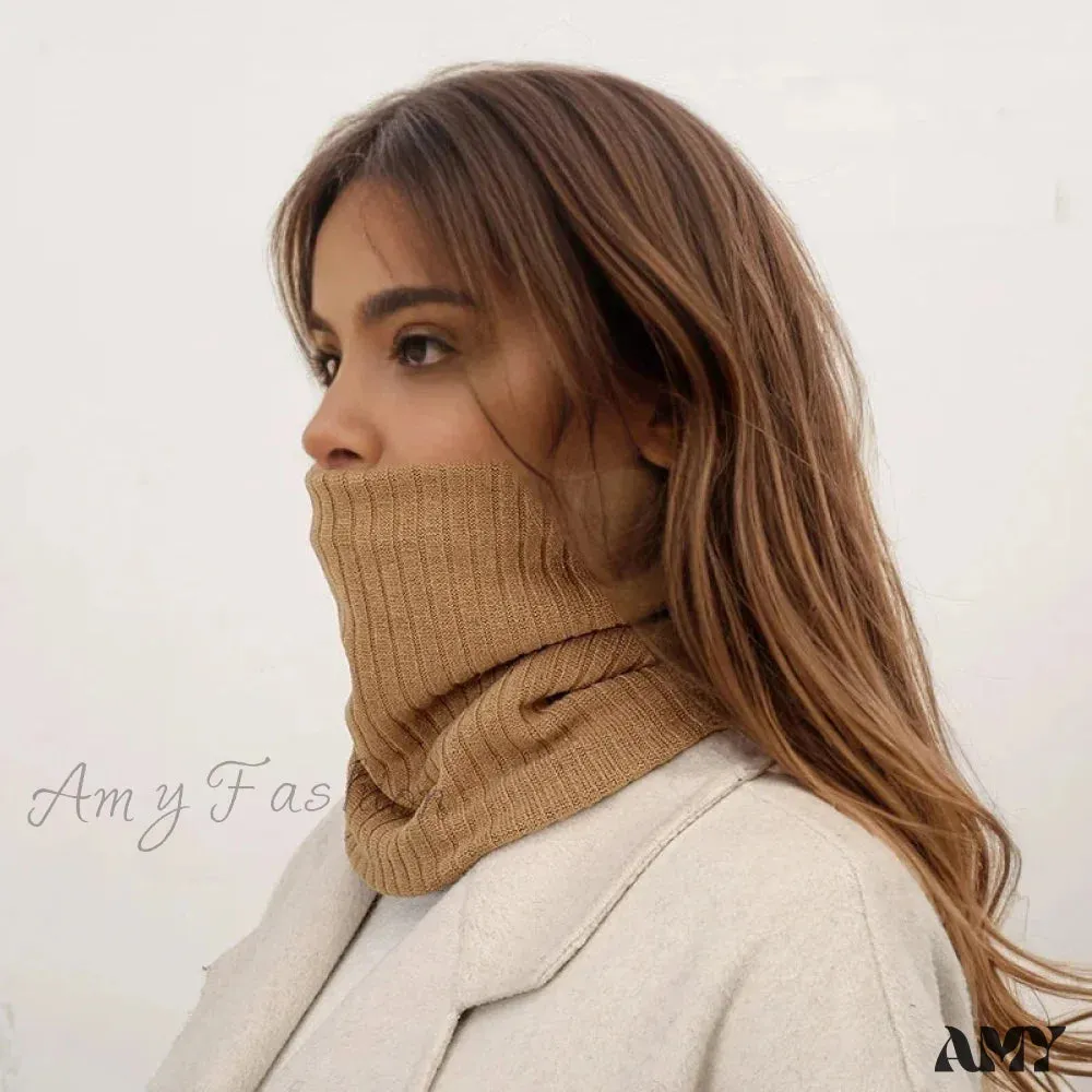 Cashmere Knit Ring Wool Neck Warmer Scarf for Women