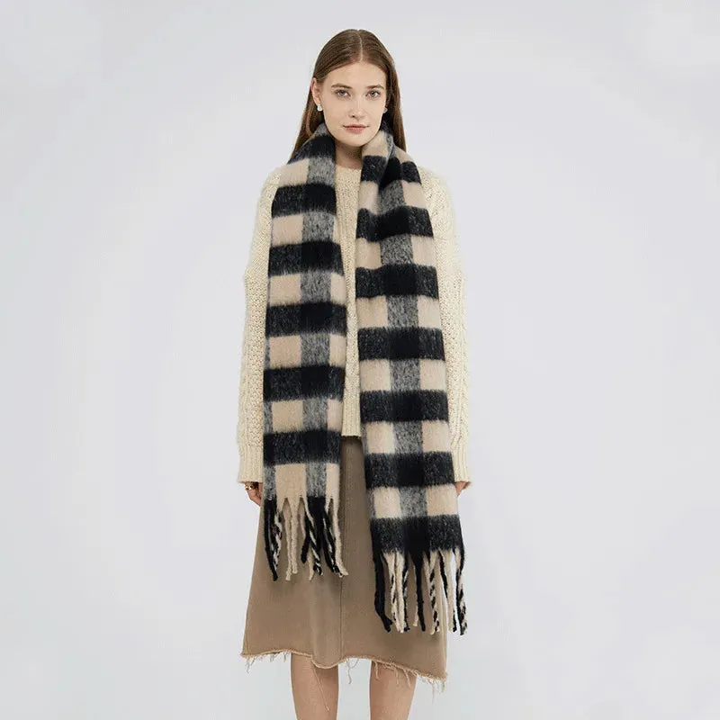 Cashmere Scarf Women Fall Winter Two Color Checkerboard Plaid Long Scarf