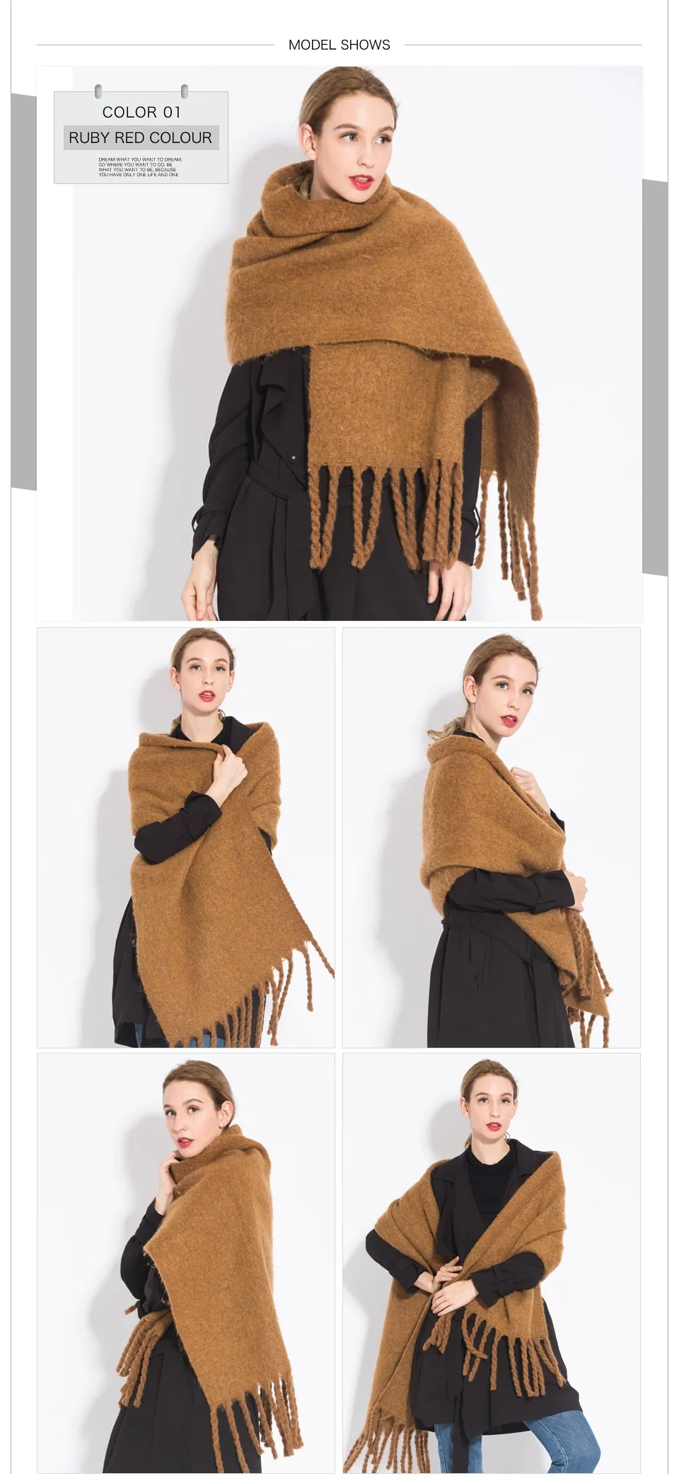 Chic Autumn/Winter Women's Tassel Shawl With Solid/Plaid Print