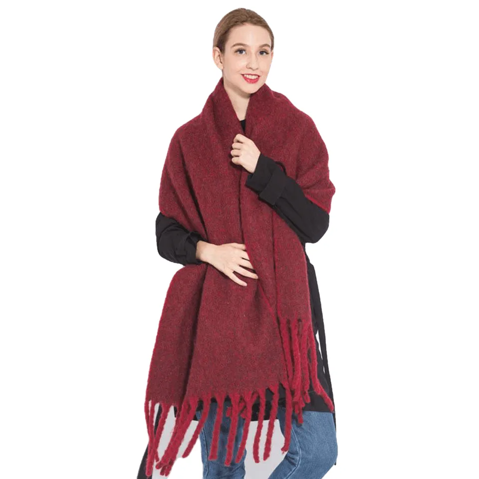 Chic Autumn/Winter Women's Tassel Shawl With Solid/Plaid Print