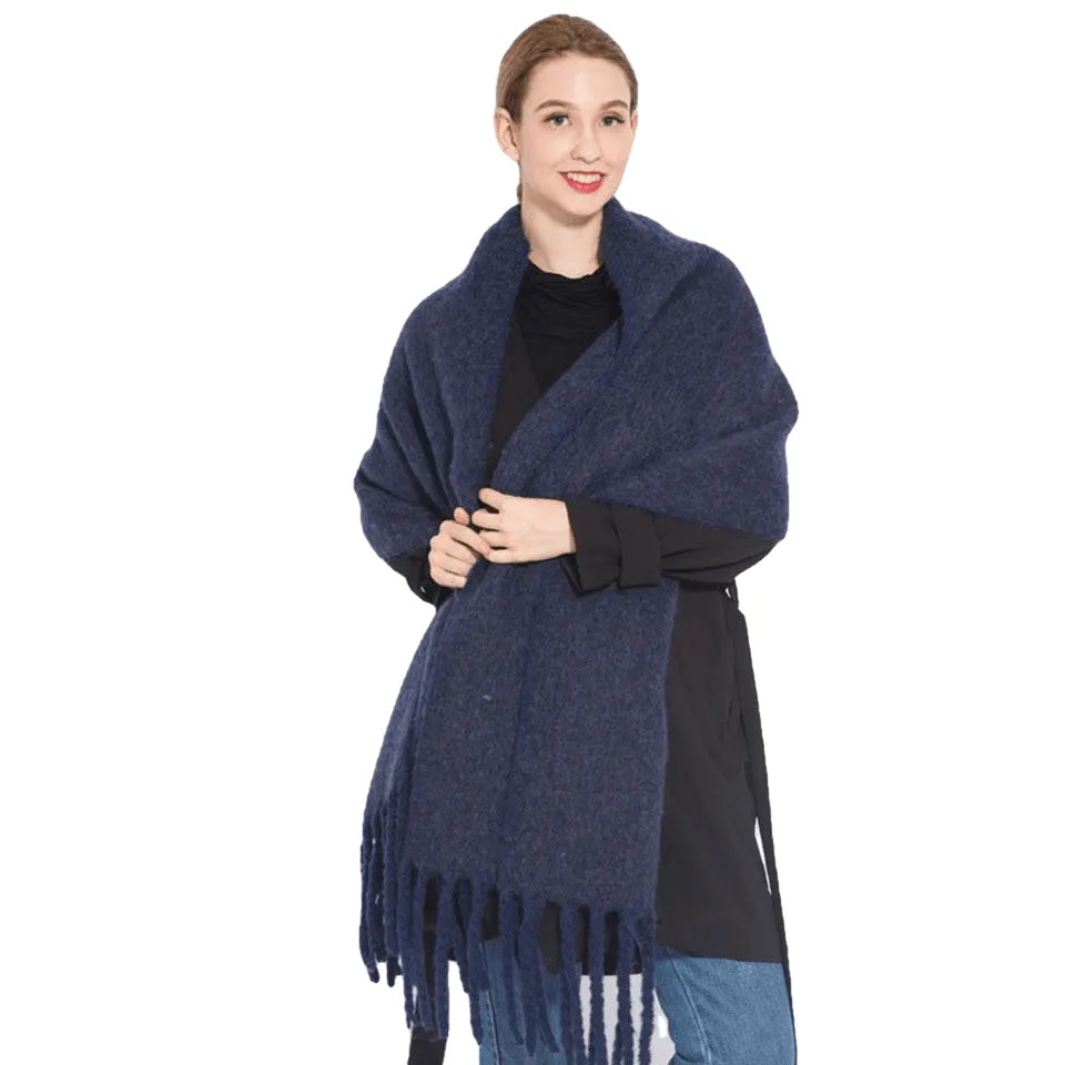 Chic Autumn/Winter Women's Tassel Shawl With Solid/Plaid Print