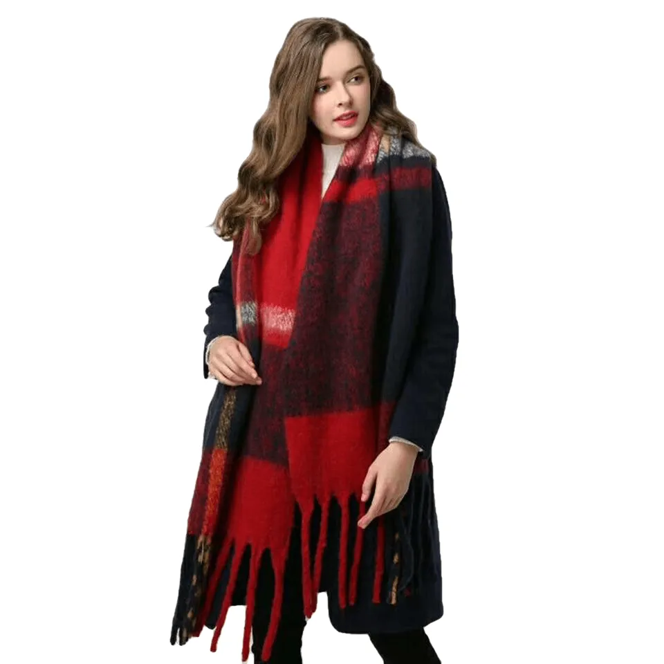 Chic Autumn/Winter Women's Tassel Shawl With Solid/Plaid Print