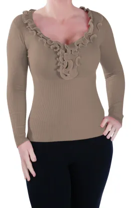 Classic Ruffle  Neck Fitted Pullover