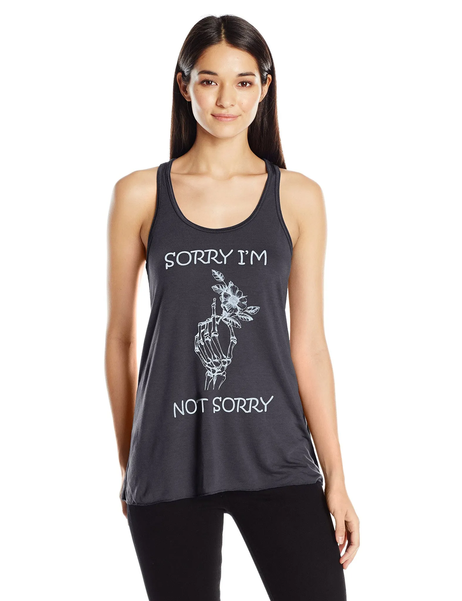 Clementine Women's Ladies' Hand Bones with Sorry Quote Printed Flowy Racerback Tank