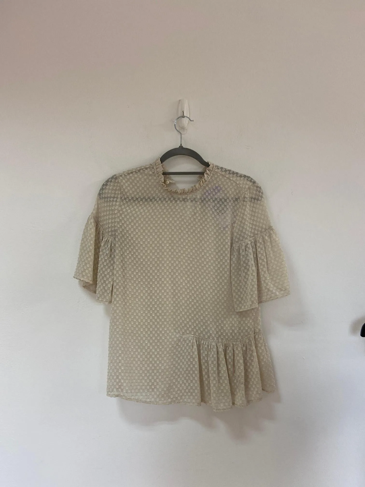 Cream Sheer Peplum Blouse, H&M, Size 6