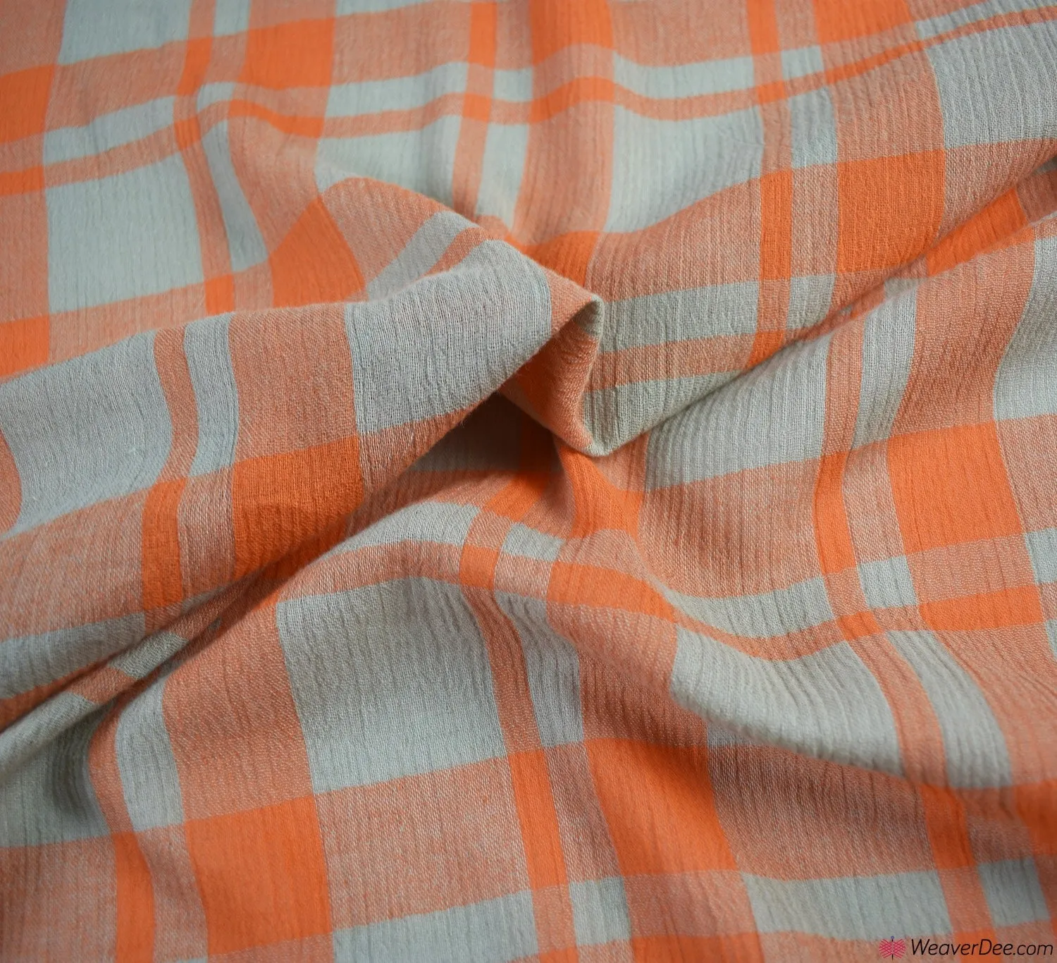 Crinkle Check Viscose Fabric - Orange