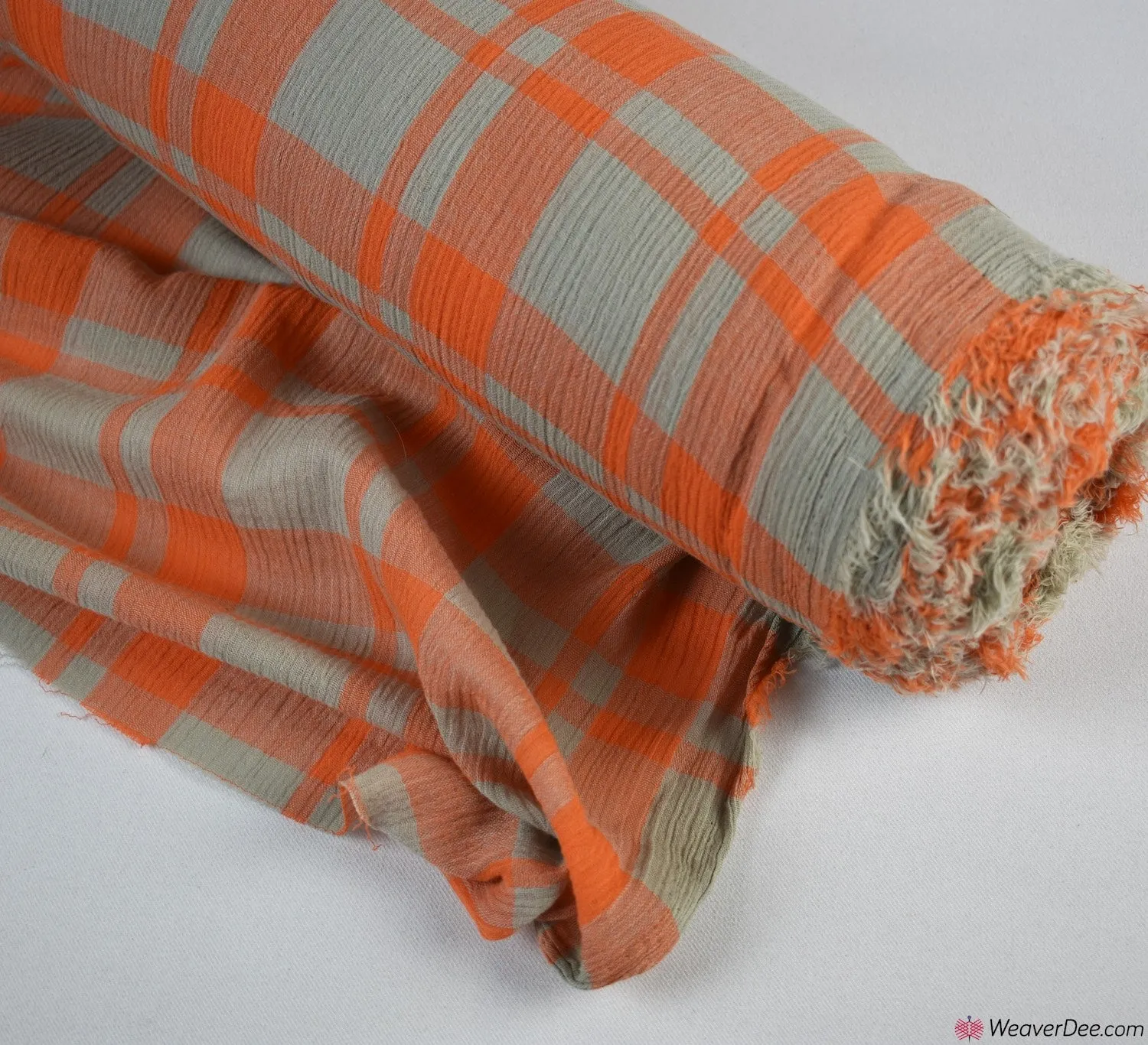 Crinkle Check Viscose Fabric - Orange