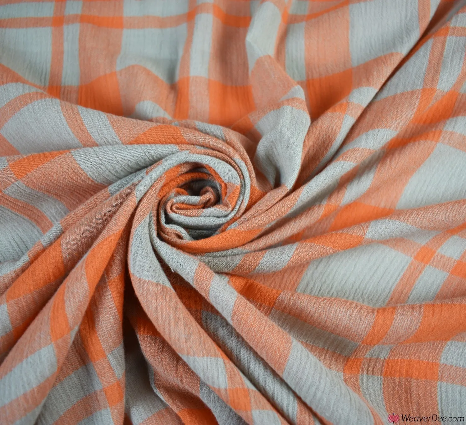 Crinkle Check Viscose Fabric - Orange