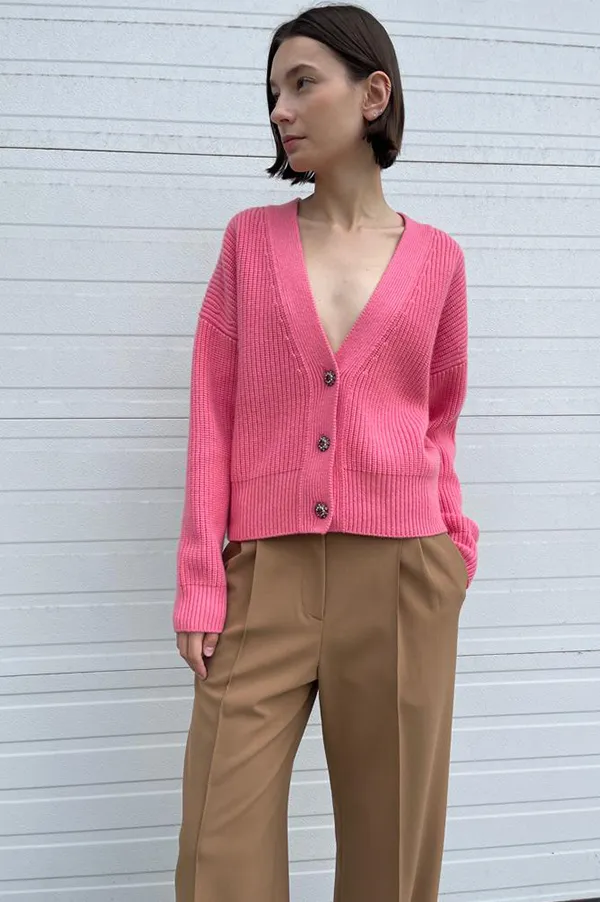 Crystal Buttons Cardigan in Candy Pink (Sold Out)