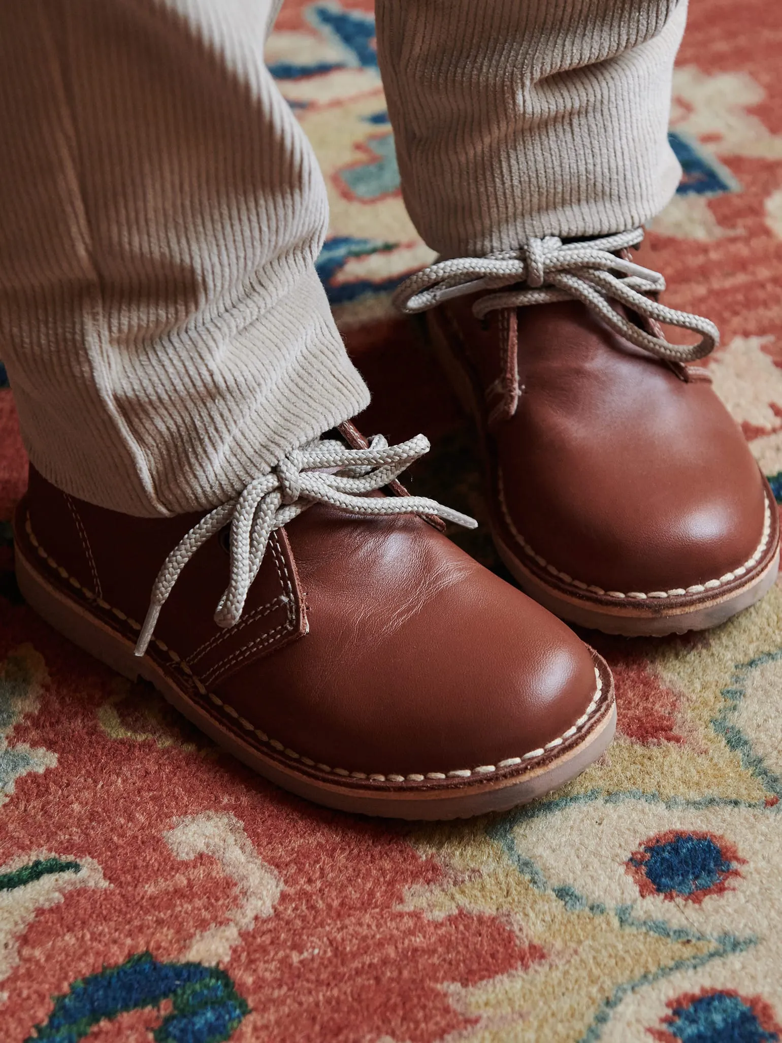 Dark Tan Leather Kids Desert Boots