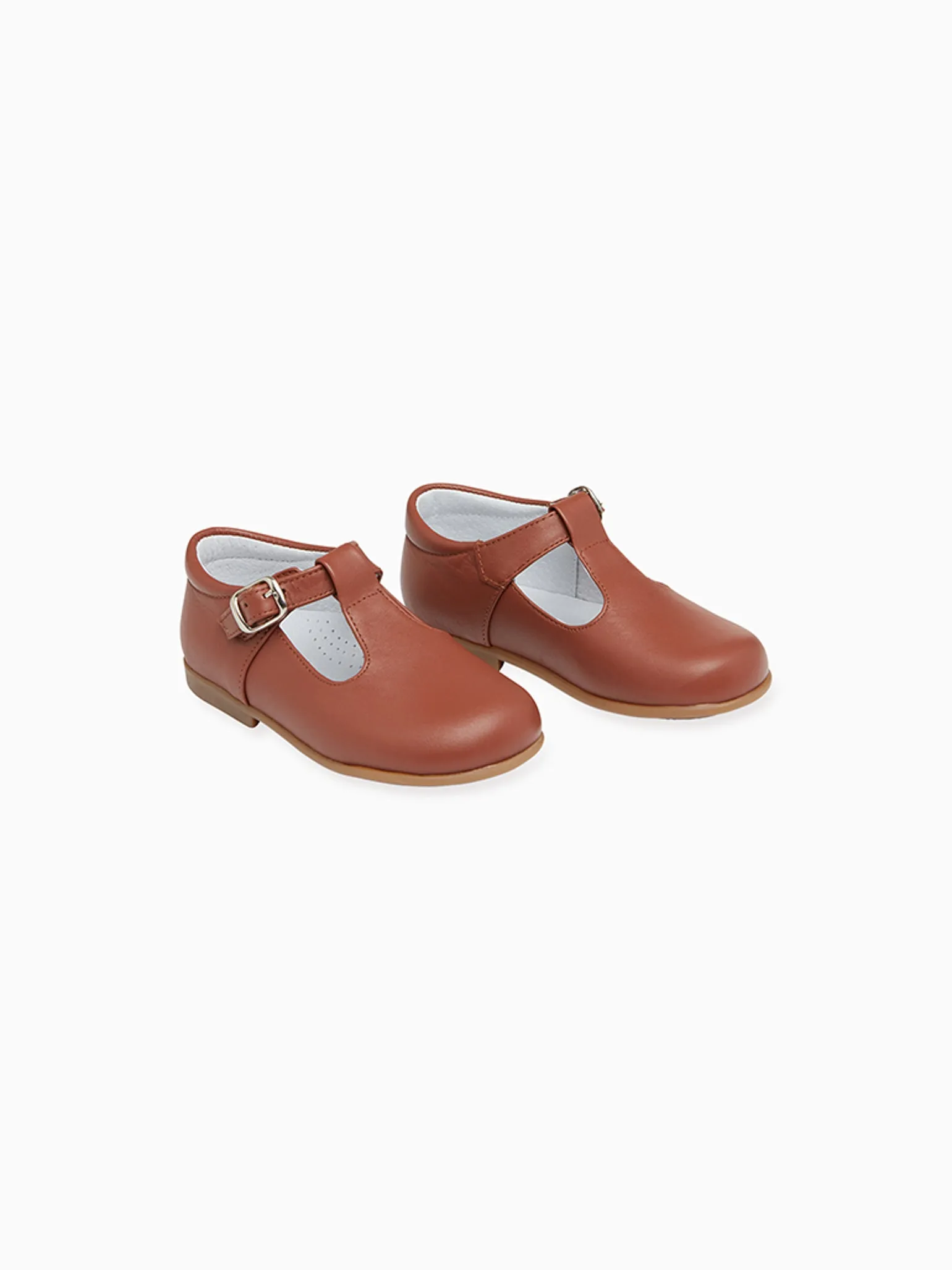 Dark Tan Leather Toddler T-Bar Shoes