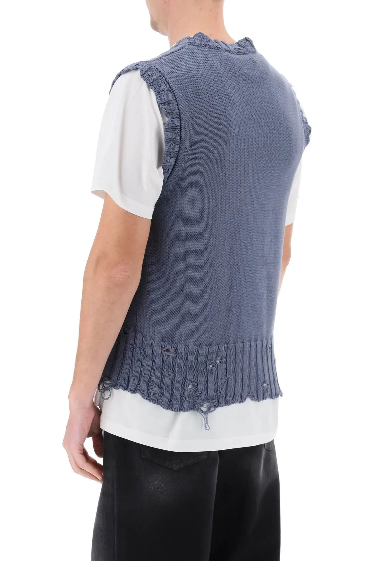 destroyed-effect vest in cotton