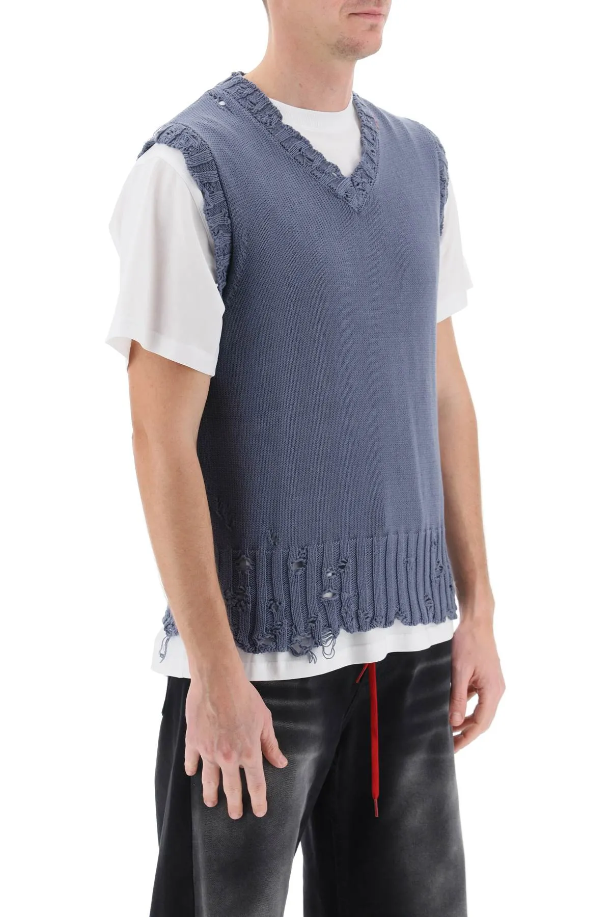 destroyed-effect vest in cotton