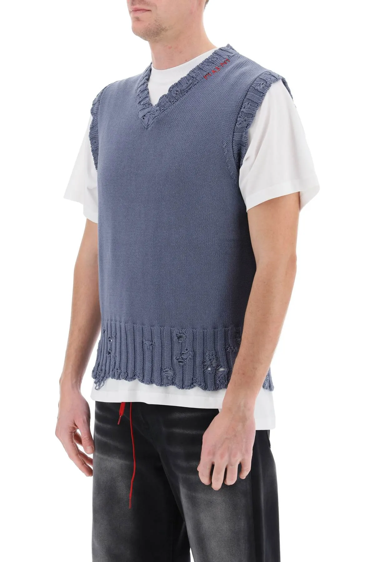 destroyed-effect vest in cotton