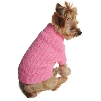 Doggie Design - Combed Cotton Cable Knit Candy Pink Dog Sweater